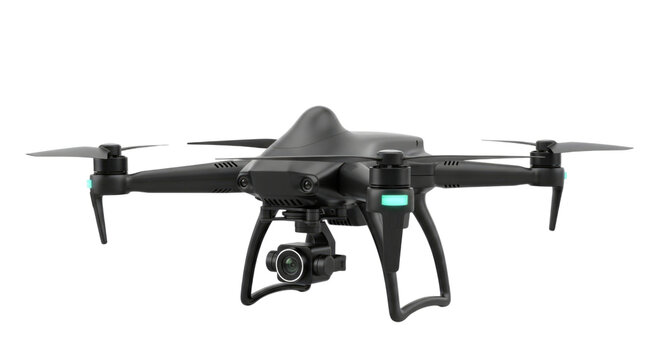 Black drone with green light transparent background cutout png