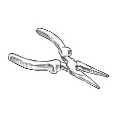 long nose pliers vector line art hand drawn illustration