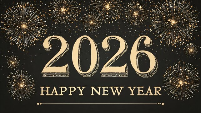 2026 happy new year gold celebration, glowing light festive background - Powered by Adobe
