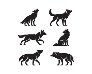 wolf silhouette, wolf vector, wolf collection, wolf set, howling wolf, standing wolf, running wolf, wolf pack design, mountain wolf silhouette, black wolf vector, wolf icon set
