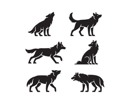 wolf silhouette, wolf vector, wolf collection, wolf set, howling wolf, standing wolf, running wolf, wolf pack design, mountain wolf silhouette, black wolf vector, wolf icon set