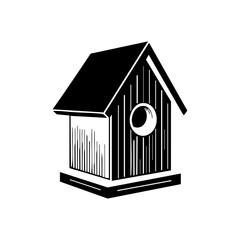 Wooden birdhouse design showing small shelter for garden birds, symbolizing nature care, outdoor living, and wildlife support.