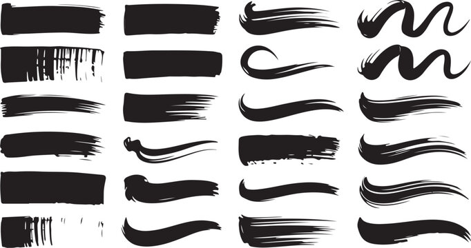 Collection of black ink brush stroke elements grunge
