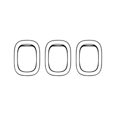 Three airplane windows viewed from inside an aircraft cabin representing travel, aviation, and flight experience.