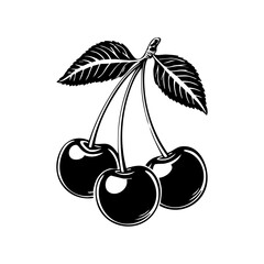 Three ripe cherries with leaves representing freshness, summer fruit, natural sweetness, and healthy nutrition.