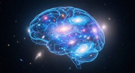 A translucent wireframe Boltzmann brain with glowing neural connections emerges from quantum fluctuations above a starry nebula in 3D animation. Ideal for cosmology, philosophy of mind, or sci-fi loop