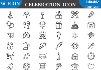 Collection of celebration icons in line style