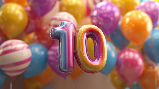 number ten colorful birthday party balloon illustrated animation