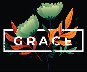 Graceful Floral Design with the Word "Grace" on a Black Background
