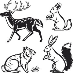 silhouette illustrations of woodland creatures in a hand drawn style