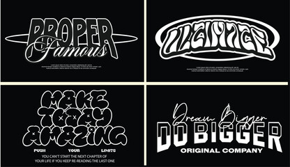 Four Black and White Graphic Designs with Motivational Text and Bold Typography