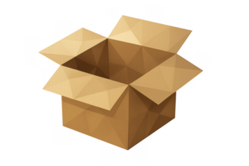 Empty open cardboard box in a low poly vector style. Representing shipping, delivery, packaging, and unpacking concepts