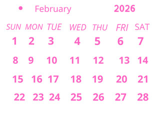 February 2026 Calendar Pink