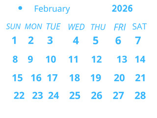 Minimal February 2026 Calendar Blue 
