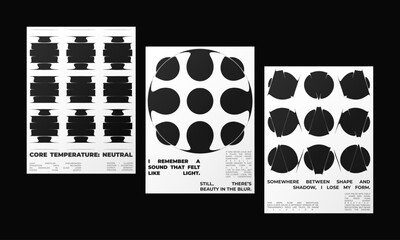 Set of Abstract posters featuring liquid glass distortion and smooth refraction effects. A futuristic composition blending typography, reflection, and optical illusion