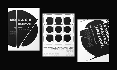 Set of Abstract posters featuring liquid glass distortion and smooth refraction effects. A futuristic composition blending typography, reflection, and optical illusion