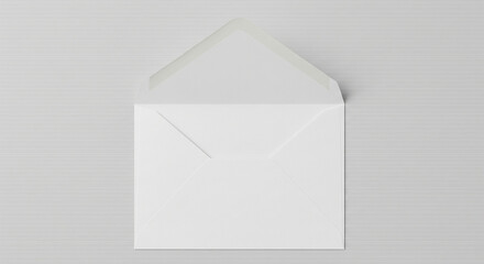 Crisp White Open Envelope Mockup on Neutral Background
A minimalist and clean composition featuring a square white envelope with its triangular flap open, centered against a light, neutral gray 