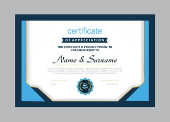 Certificate of Appreciation for Membership to Name and Surname with Best Award