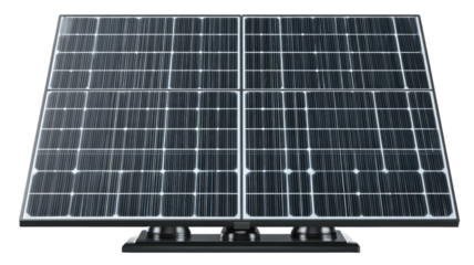 Solar panel close up showing detailed photovoltaic cells and modern renewable energy technology surface on white background
