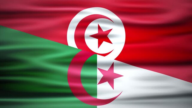 Tunisia and algeria flag fusion video 4K
