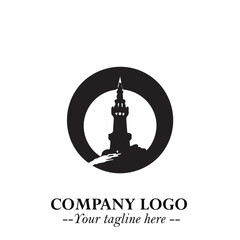 Tower Logo Symbol in Black on the White Background with Simple Modern Architecture Design