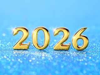 Glamorous Gold 2026 on Sparkling Blue Background