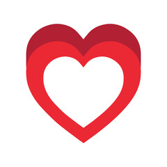 Layered red heart graphic Icon on white background symbolizing love, romance, and relationships