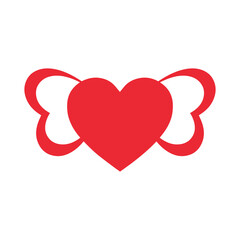 Red heart Icon with abstract wings graphic element on white background, symbol of love and freedom