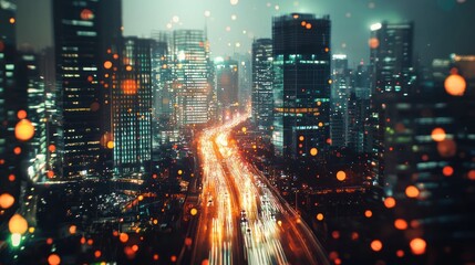 Obraz premium Night cityscape aerial