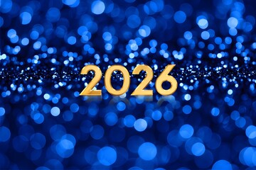 Glamorous Gold 2026 on Sparkling Blue Background
