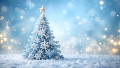 Obraz premium Magical snowy Christmas tree scene for holiday promotions and winter greetings, a festive and elegant design for your seasonal campaigns