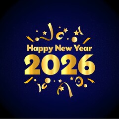 Artistic Blue and Gold New Year 2026 Banner