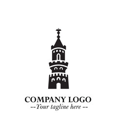 Tower Logo Symbol in Black on the White Background with Simple Modern Architecture Design