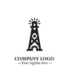 Tower Logo Symbol in Black on the White Background with Simple Modern Architecture Design