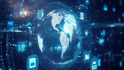 Illuminated earth surrounded by digital data streams representing global connectivity and technology. - Powered by Adobe