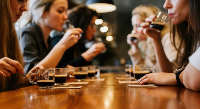 People enjoying drinks at a bar or pub with social interaction and lively atmosphere