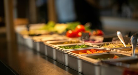 Assorted fresh vegetables arranged in serving trays on a buffet table