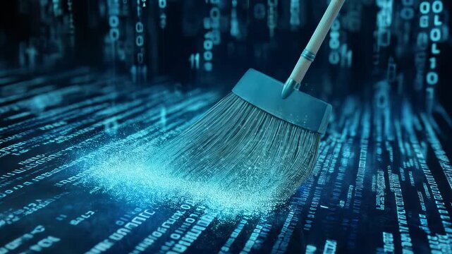 An artistic visual of cleaning data in todays digital world, featuring glowing particles that enhance the image