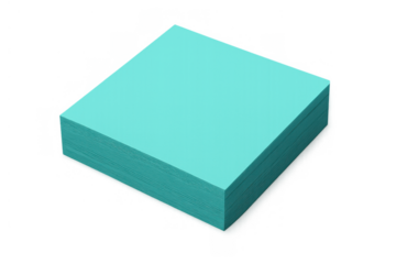Stack of turquoise sticky notes for reminders, organization, messaging, and communication on transparent background