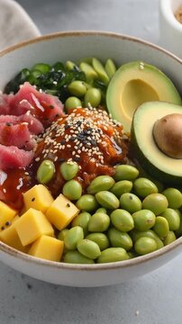 Poke Bowl mit Thunfisch und Mango