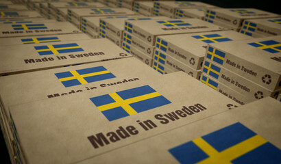 Made in Sweden box pack 3d illustration