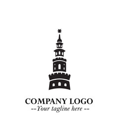 Tower Logo Symbol in Black on the White Background with Simple Modern Architecture Design