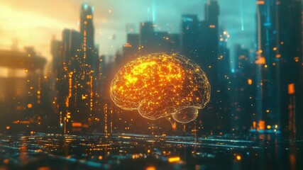 Artificial intelligence brain connecting with digital city network - Powered by Adobe