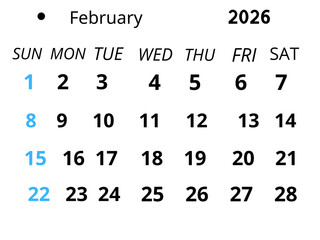 February 2026 Calendar Template black