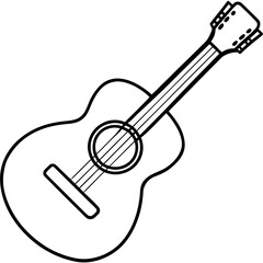 A simple black outline of an acoustic guitar silhouette isolated on white background