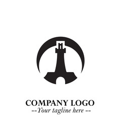 Tower Logo Symbol in Black on the White Background with Simple Modern Architecture Design