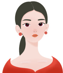 Beautiful Woman with Red Off-Shoulder Dress PNG | Elegant Lady Portrait Illustration | Fashion Girl Clipart