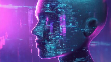 Artificial intelligence cyborg head processing digital data - Powered by Adobe