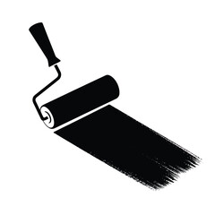 Black paint roller creating a stroke of black paint on white background