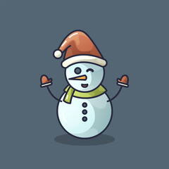 Cute Snowman Mascot Vector Illustration with Scarf and Hat for Winter, Christmas, and Holiday Design